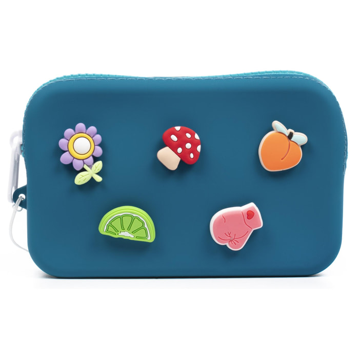 Borsa/borsetta Villaverla con manico, silicone e manico flessibile. Charms decorativi intercambiabili.