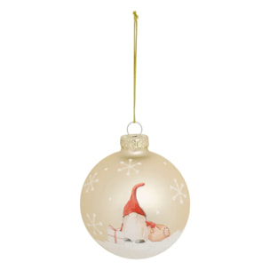Boule verre gnome D.8cm doré et blanc