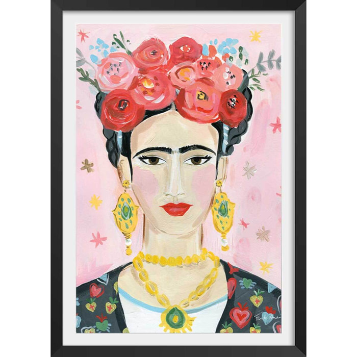 Affiche mode Hommage à Frida Affiche + cadre en bois - Noir