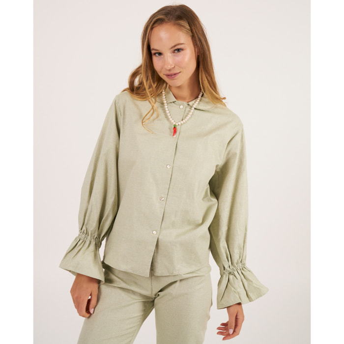 Camiseta de pijama de mujer abotonada en tejido liso