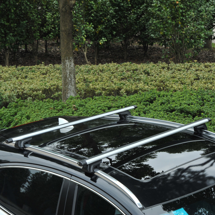 Barres de toit de voiture verrouillables 2 clés fournies dim. 135L x 5,5l x 7H cm aluminium gris noir