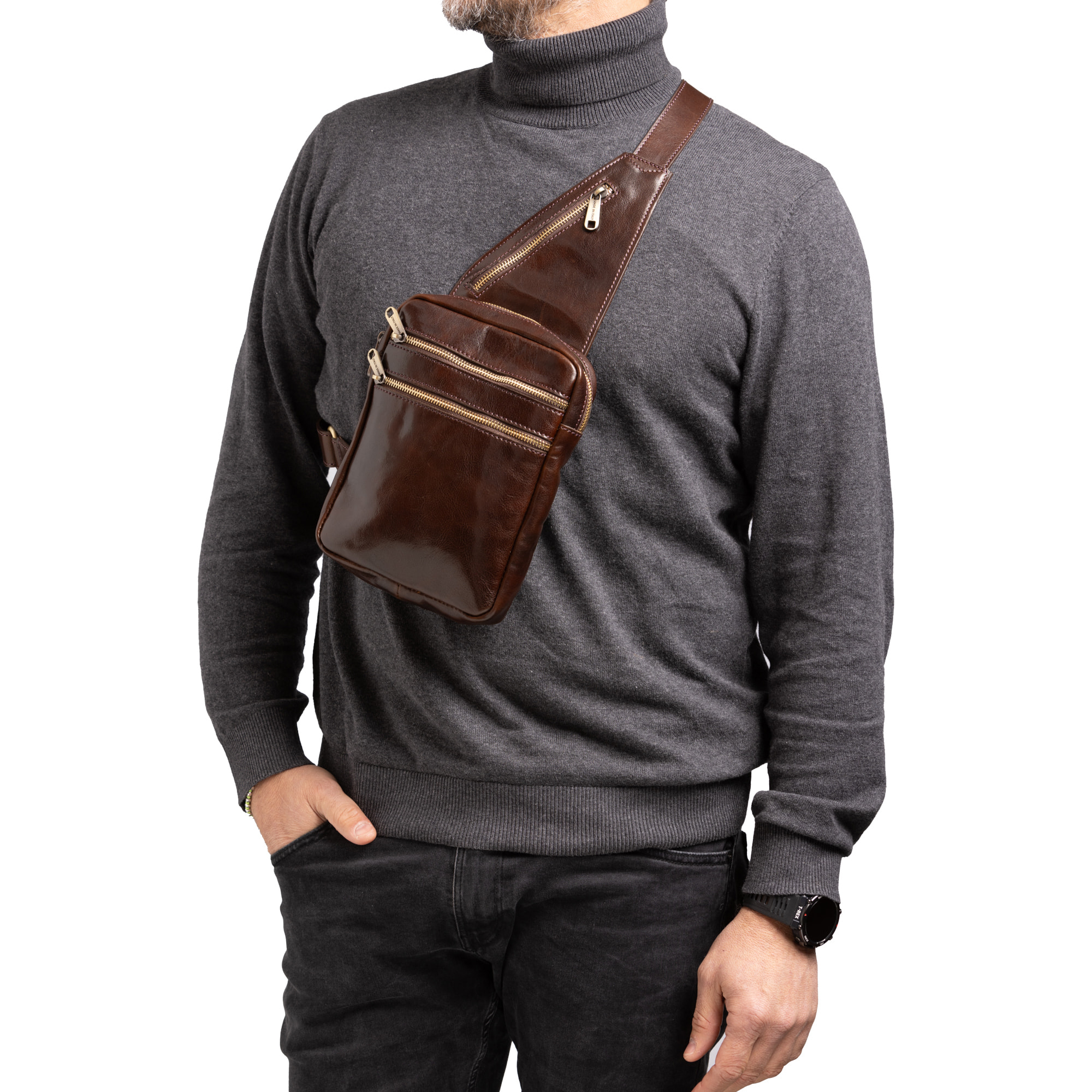 Borsa a tracolla  da uomo In Vera pelle Made in Italy 17x23x4 cm