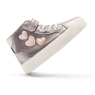 Sneakers alte da bambina con stampa a cuore argentato