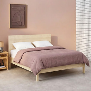 Lit avec sommier à lattes et tête de lit 140x190cm décor bois LINEAR