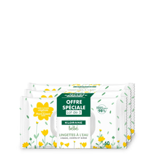 Bébé - Trio Lingettes à l'Eau Visage Corps et Siège 3 x 60 unités