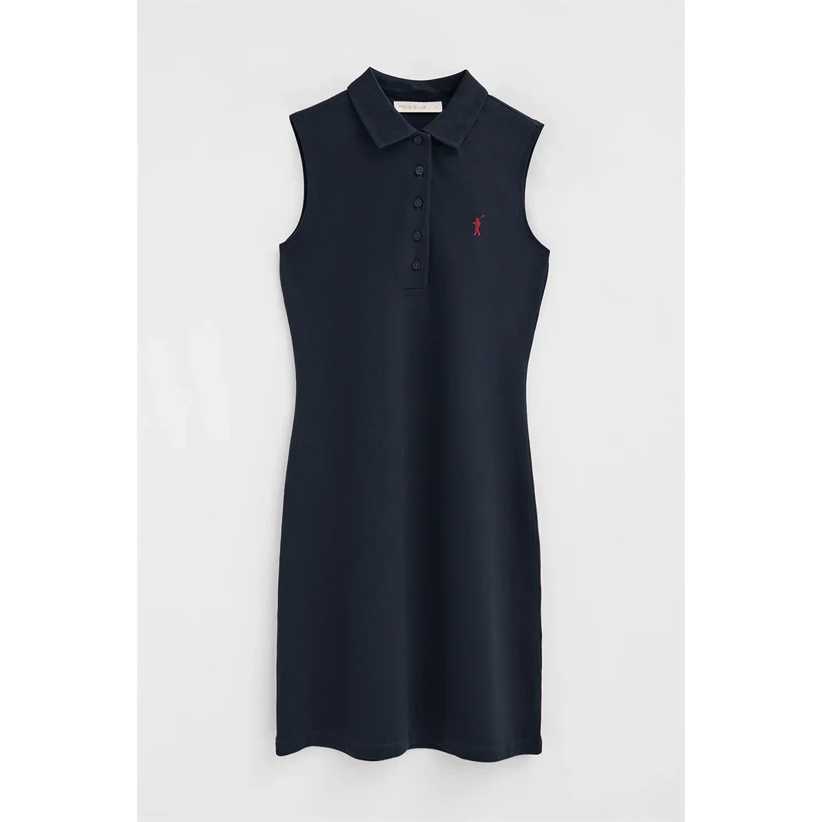 Vestito corto blu marino smanicato, colletto a polo e logo Rigby Go