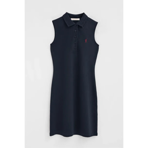 Vestito corto blu marino smanicato, colletto a polo e logo Rigby Go