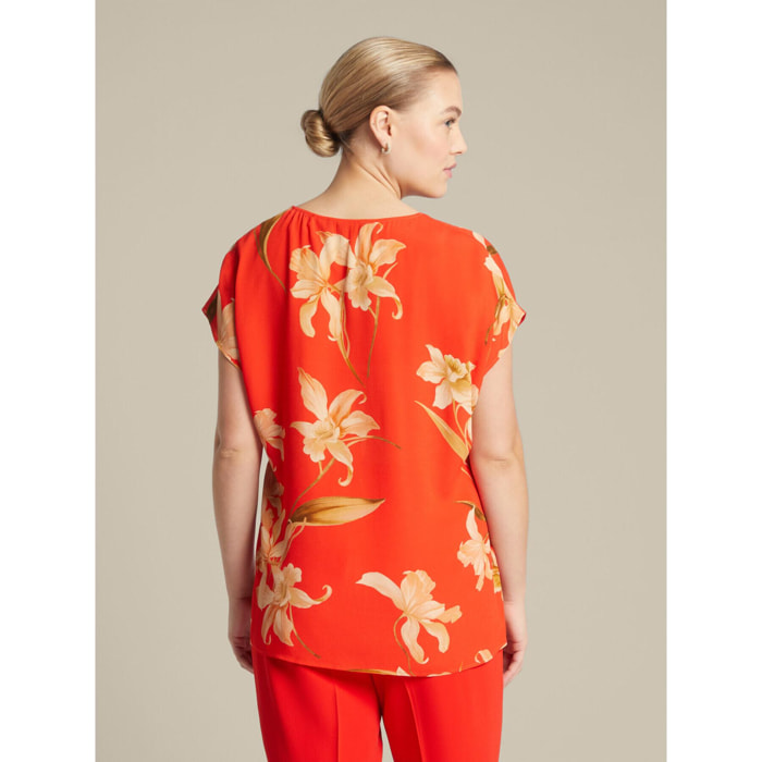 Elena Mirò - Blusa stampata in crêpe de chine - Rosso