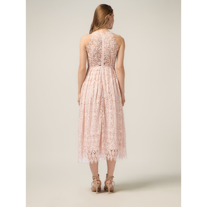 Oltre - Vestido midi de encaje de mezcla de algodón - Rosa