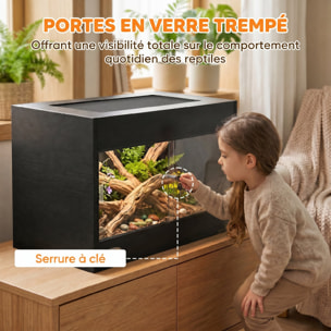 Terrarium design effet bois noir porte verre verrouillable 60x45x45cm