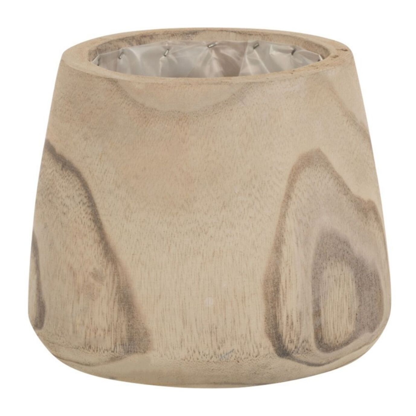 J-Line cache-pot Paulownia - bois/plastique - wit - small - Ø 15 cm