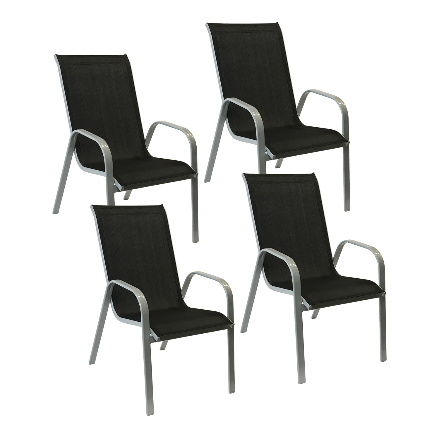 Lot de 4 chaises MARBELLA en textilène noir - aluminium gris