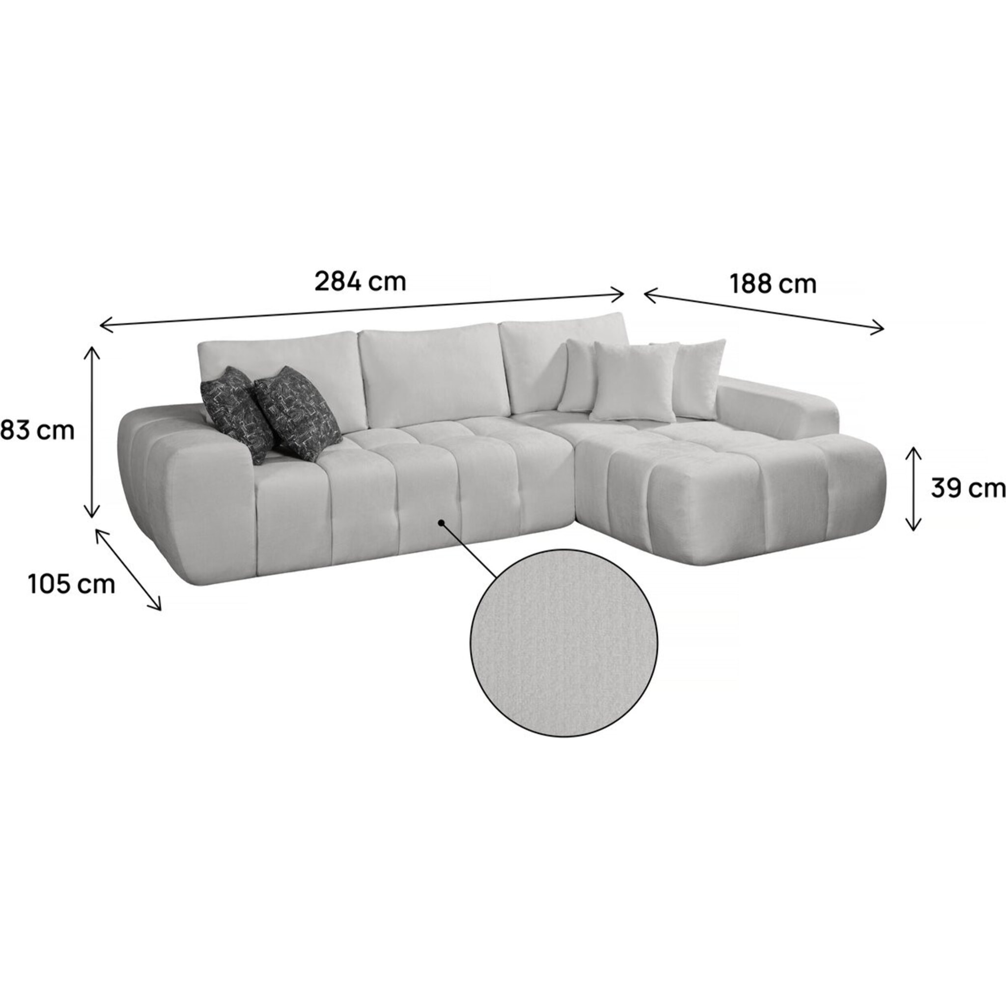 Canapé d'angle droit en tissu style bubble "Sidonie" - 4 places - Gris