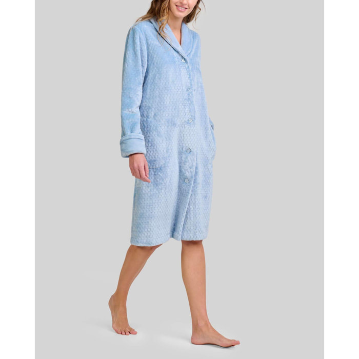 Bata mujer tejido Jacquard con botones, bolsillos laterales y manga larga