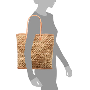 Zavattarello borsa a spalla donna. Realizzata in rafia e tessuto, con manici in pelle.