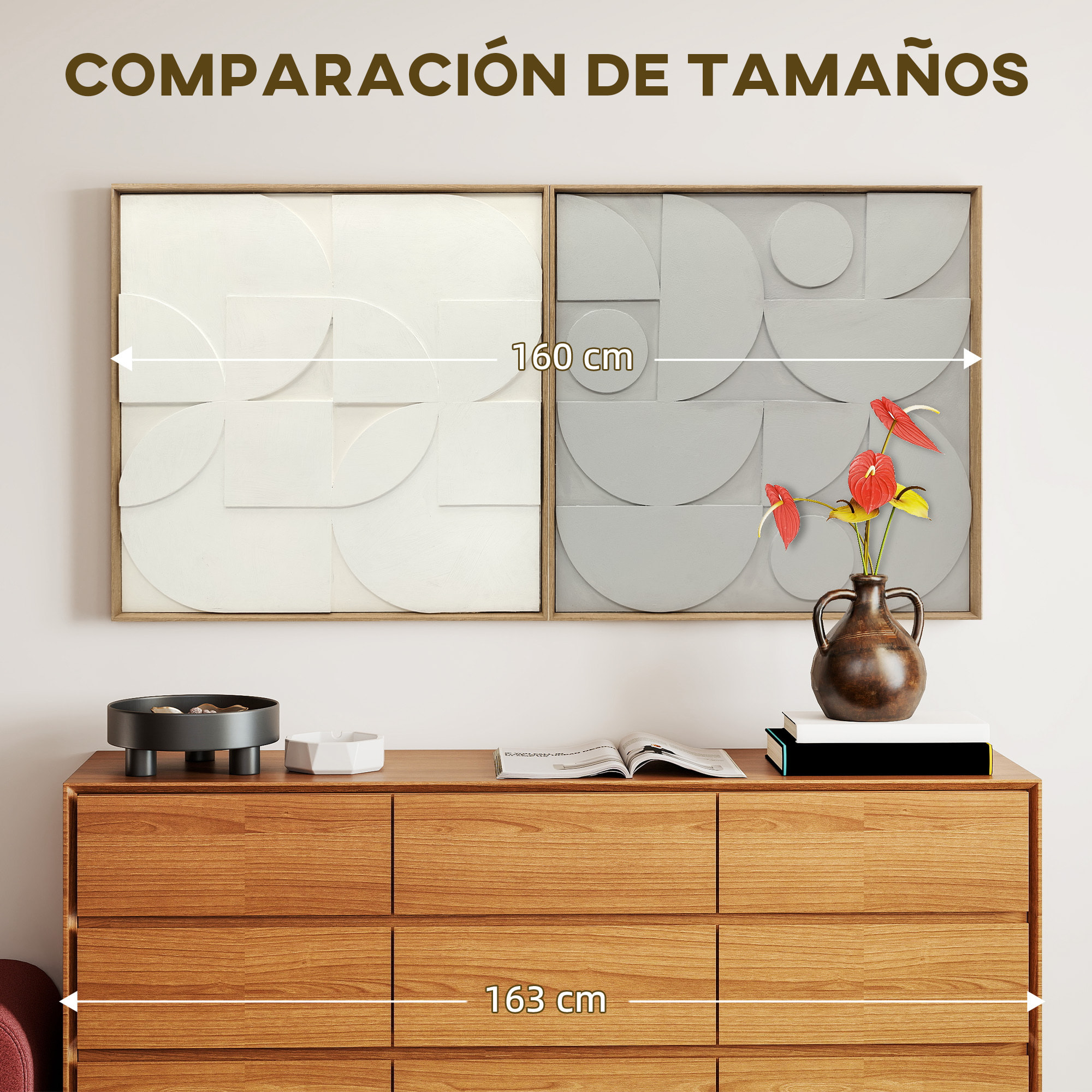 Decoración de Pared de Madera 3D, Juego de 2 Piezas, Adornos de Pared 80 cm con Patrones Geométricos Huecos, Decoración Moderna para Salón, Dormitorio, Pasillo, Blanco