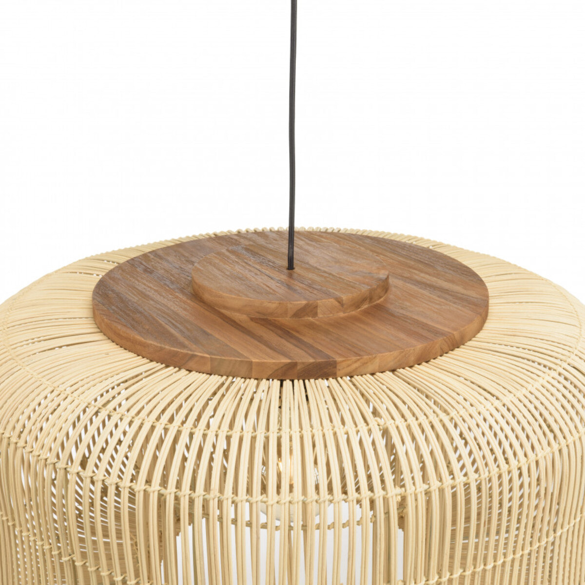 ALIDA - Suspension 'seau' 76x76cm en rotin couleur naturelle et teck