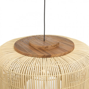 ALIDA - Suspension 'seau' 76x76cm en rotin couleur naturelle et teck