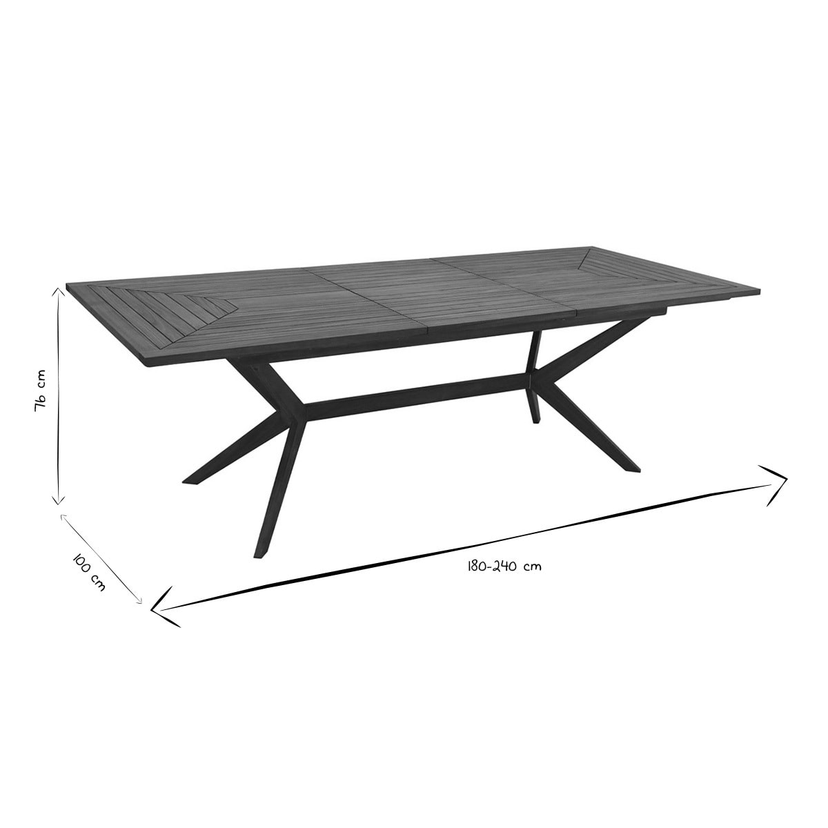 Table de jardin extensible rallonges intégrées en bois massif L180-240 cm SANTO