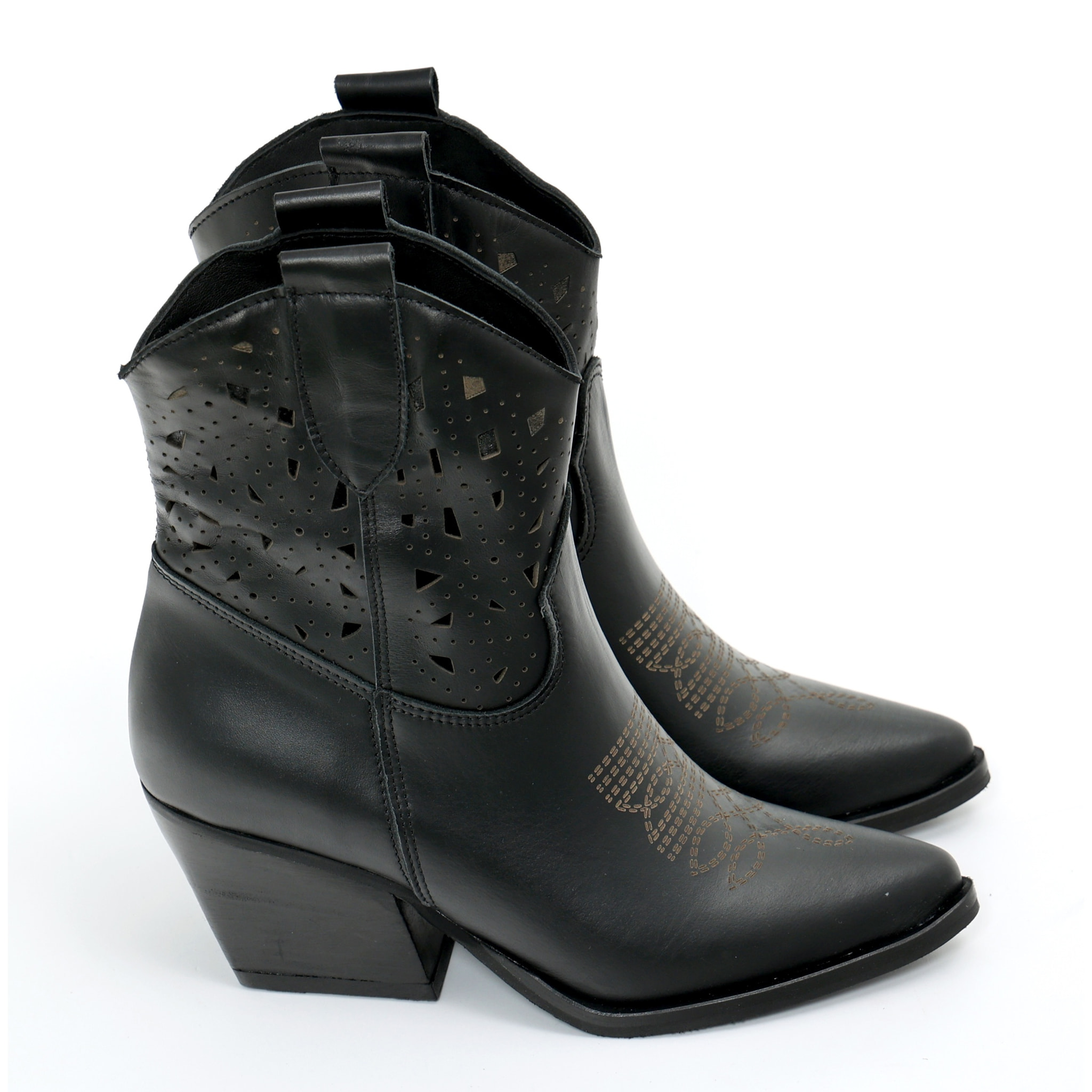 Stivaletti texani in vera pelle di vitello laserata