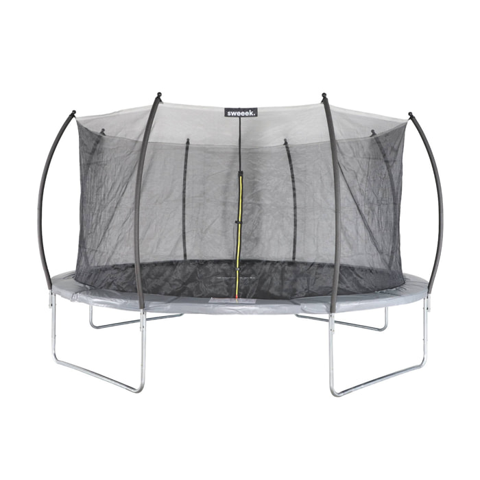 Trampoline rond Ø 490cm gris avec filet de protection intérieur - Jupiter Inner XXL - échelle. bâche. filet pour chaussures et kit d'ancrage 4.90m 490 cm