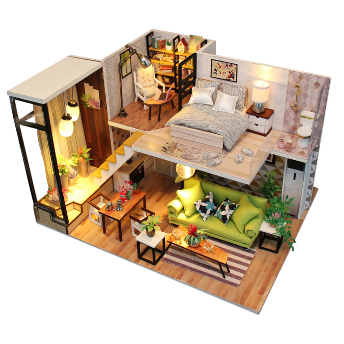 Habitación Escandinavia Romántica. Maqueta 3D realista con gran detalle y luces led.