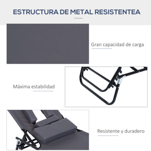 Juego de 2 Tumbonas Plegables Tumbonas de Jardín con Respaldo Ajustable en 4 Posiciones Orificio de Lectura y Almohada para Camping Playa Terraza 190x56x28 cm Gris