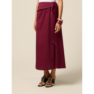 Oltre - Falda midi de popelina con fajín - Burgundy