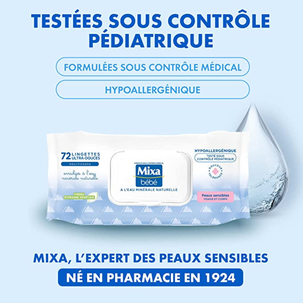 Lot de 12 - Mixa Bebe Lingettes A L'Eau Minerale Naturelle 72 lingettes