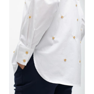 Camicia Dritta in Popeline con Dettaglio Gioiello