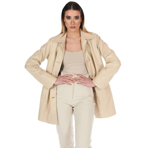 Giacca in pelle beige monopetto versione oversize