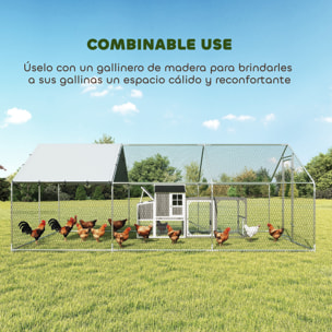 Gallinero para Exterior Grande, 5,1x3x1,9 m, Gallinero de Acero Galvanizado, Puerta con Doble Cierre, Cubierta Tela Oxford, Anti-UV e Impermeable, Diseño Accesible, para 15-24 Gallinas, Plata