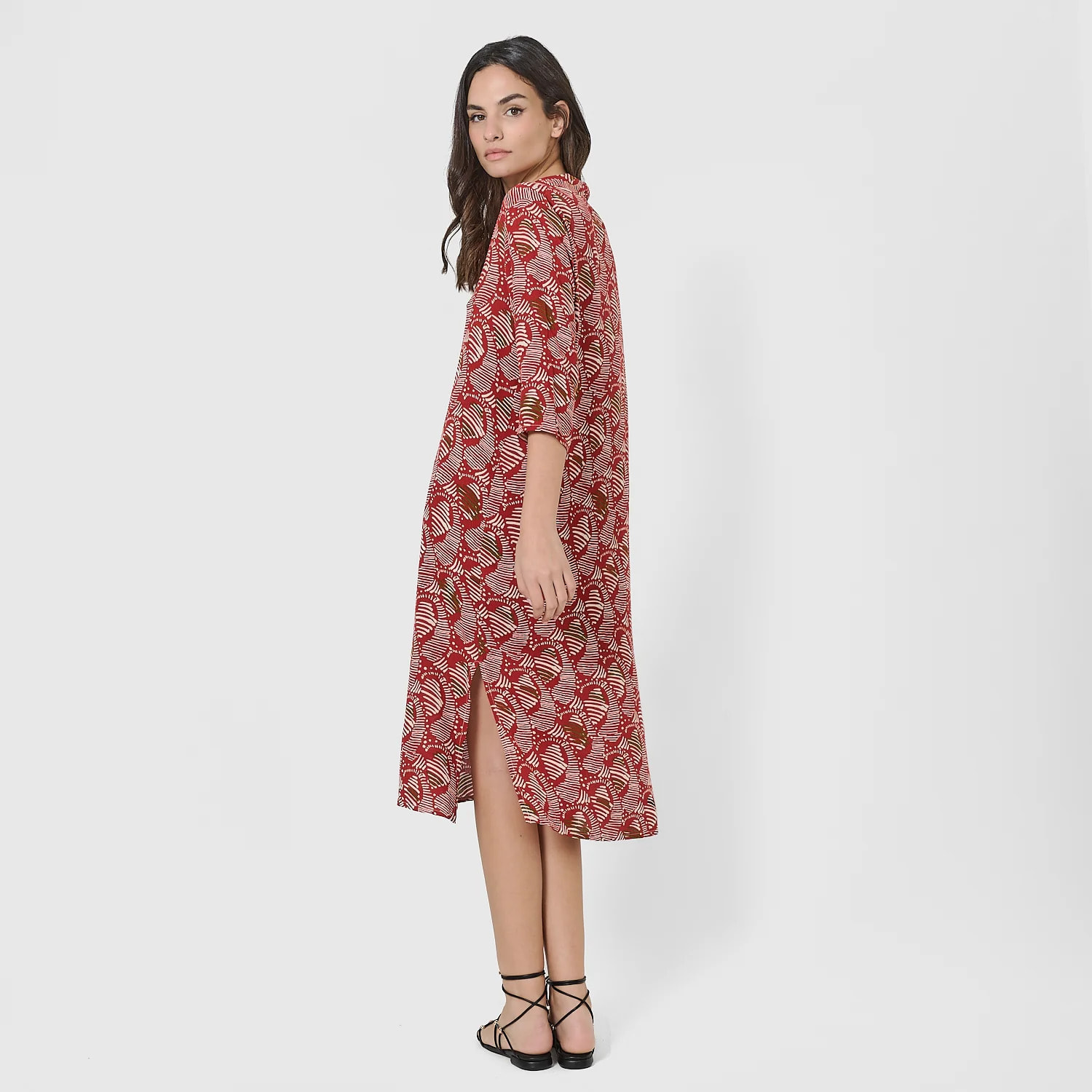 Vestido midi bambula detalles plisados zumaia teja
