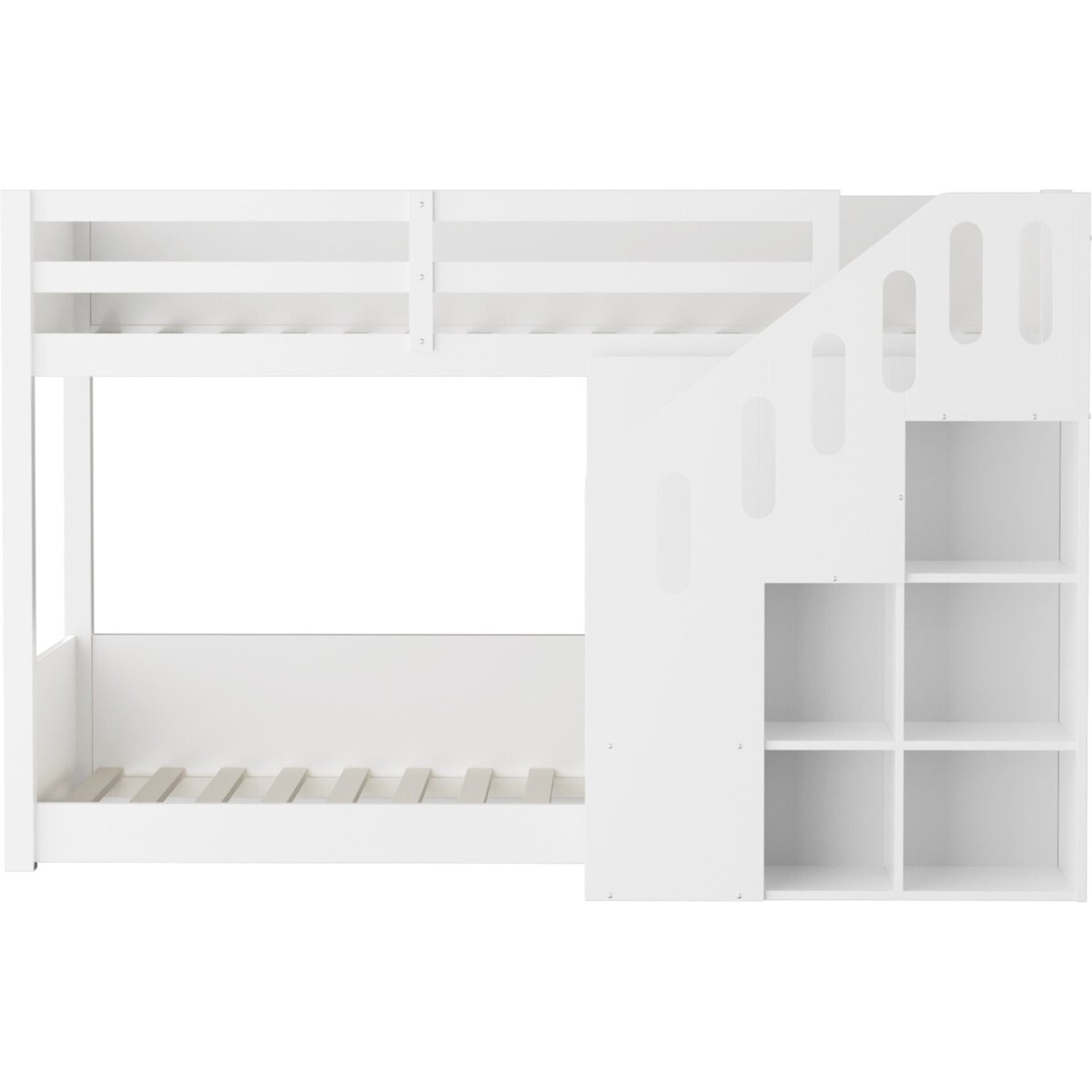 Lit superposé en bois avec escalier et rangements "Léana" - 90 x 190 cm - Blanc