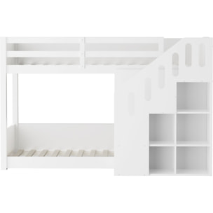 Lit superposé en bois avec escalier et rangements "Léana" - 90 x 190 cm - Blanc