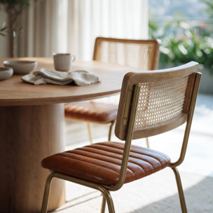 Lot de 2 chaises en cannage et cuir marron - Arsène
