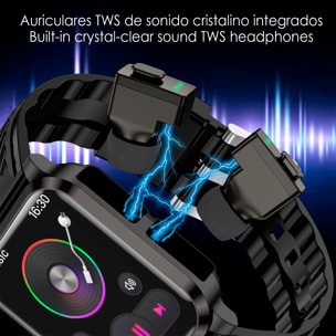Smartwatch AIMB-Z20. Con termómetro, modos de deporte, auriculares bluetooth integrados y 2 correas de silicona.