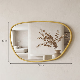 Miroir mural design organique - 90 x 60 cm - effet bois clair naturel