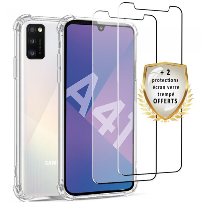 Coque Samsung Galaxy A41 Antichoc Silicone + 2 Vitres en verre trempé Protection écran