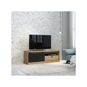 Meuble TV en bois effet chêne & noir L163cm - FACTORY