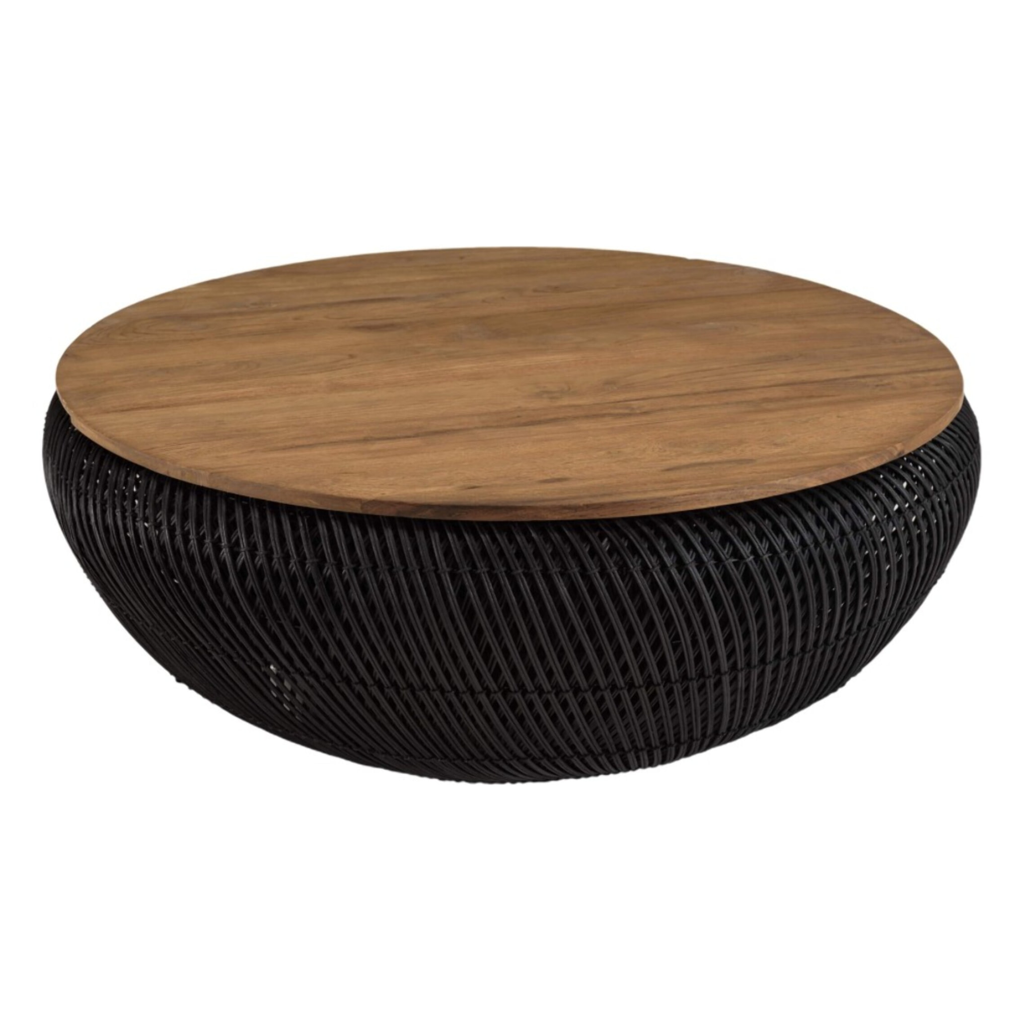 SIXTINE - Table basse ronde 100x100cm en rotin noir plateau amovible