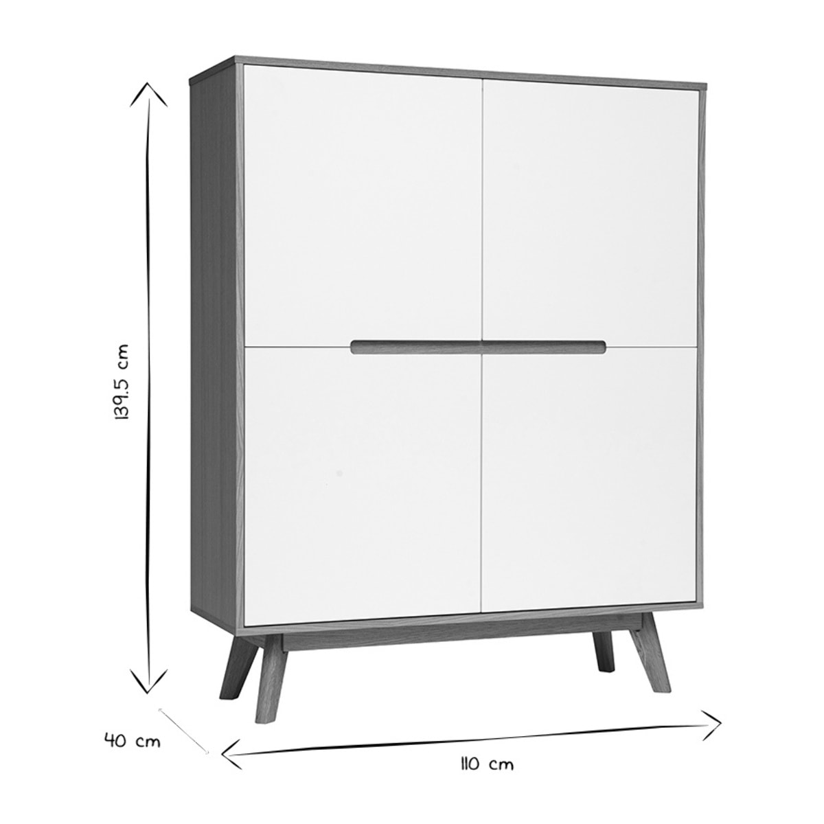 Buffet haut scandinave bois et blanc L110 cm HELIA