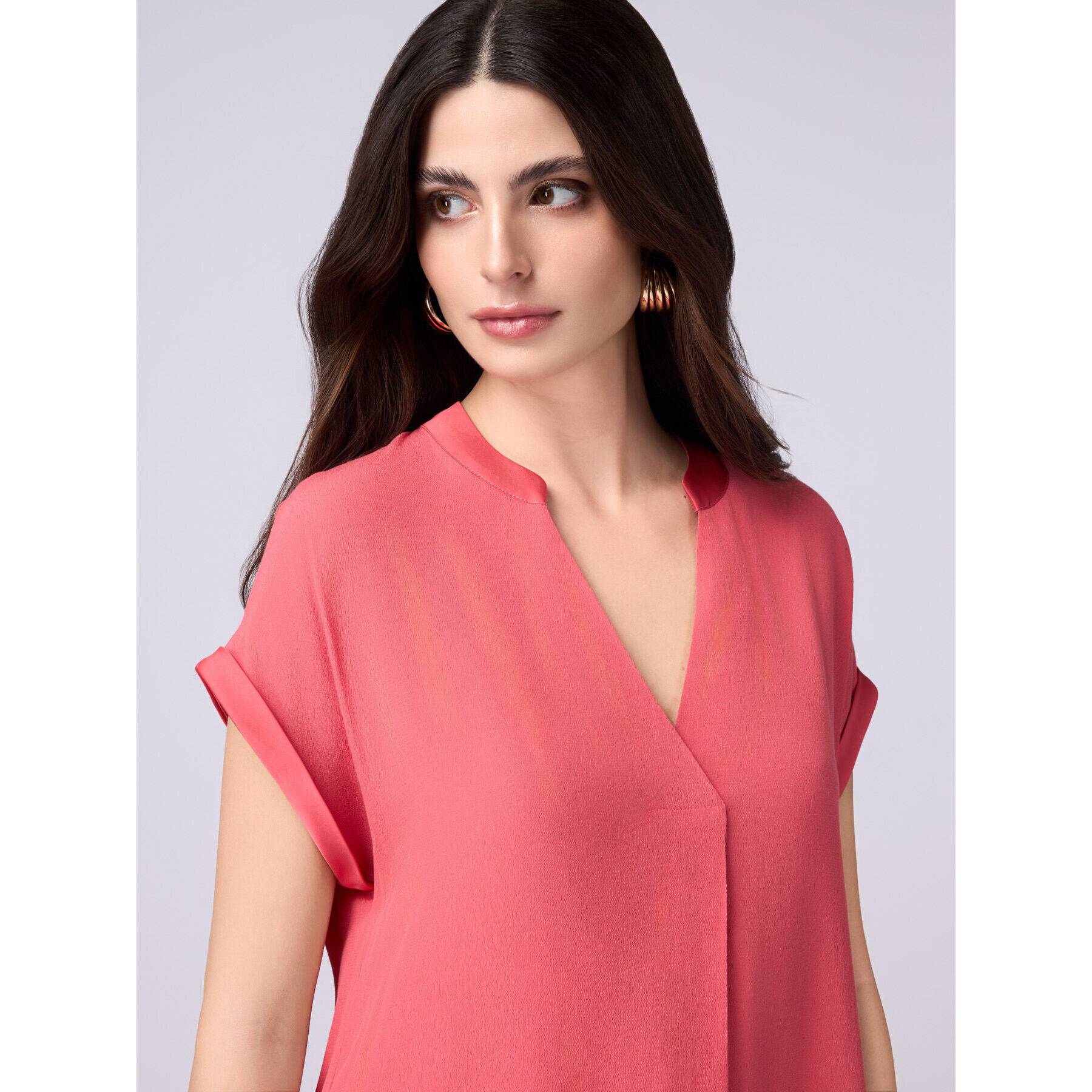 Oltre - Blusa de viscosa con ribetes de satén - Rojo