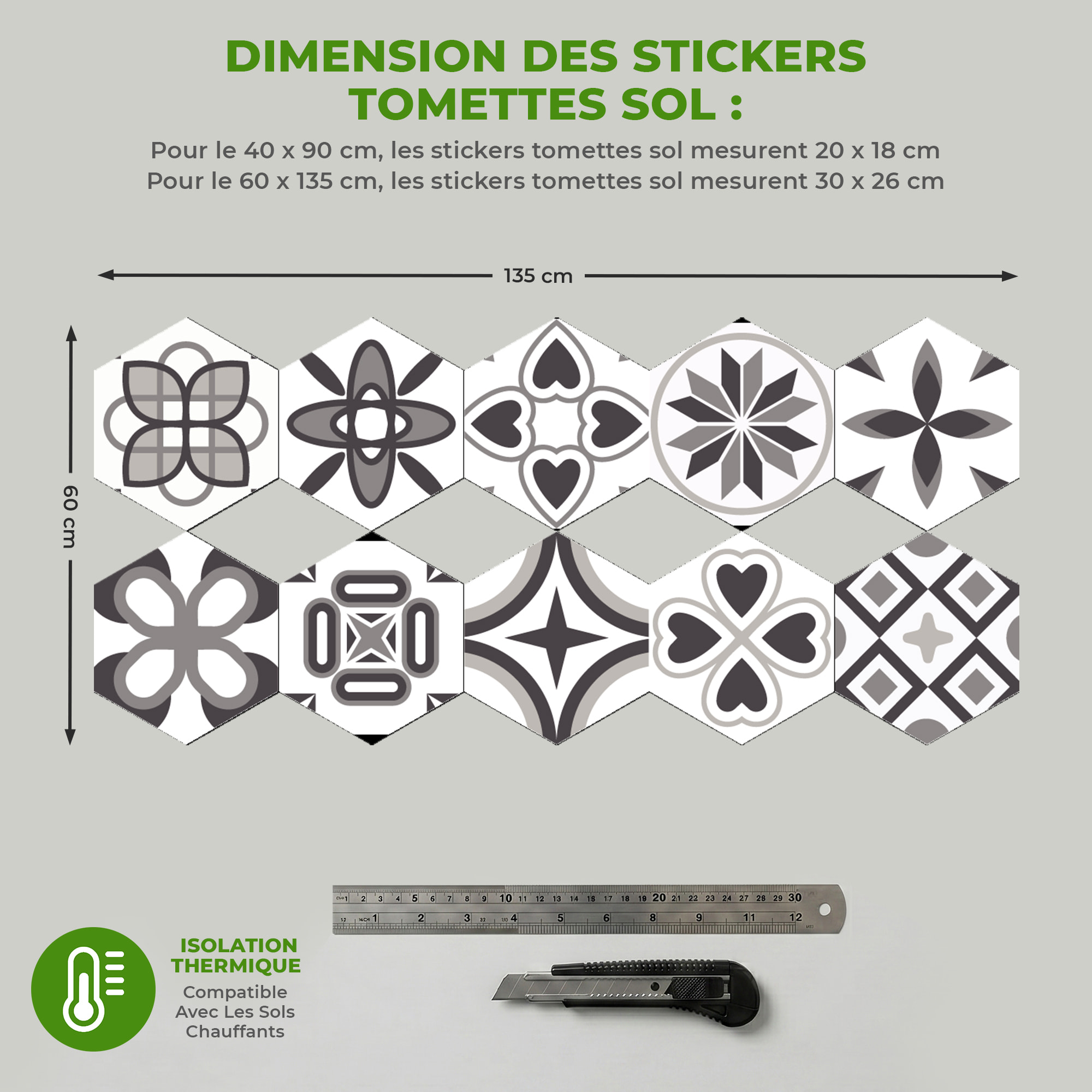 Sticker Sol avec laminat de Protection en Plastique Anti-dérapant | Stickers adhésif Sol - TOMETTES SOL ADRIANA -
