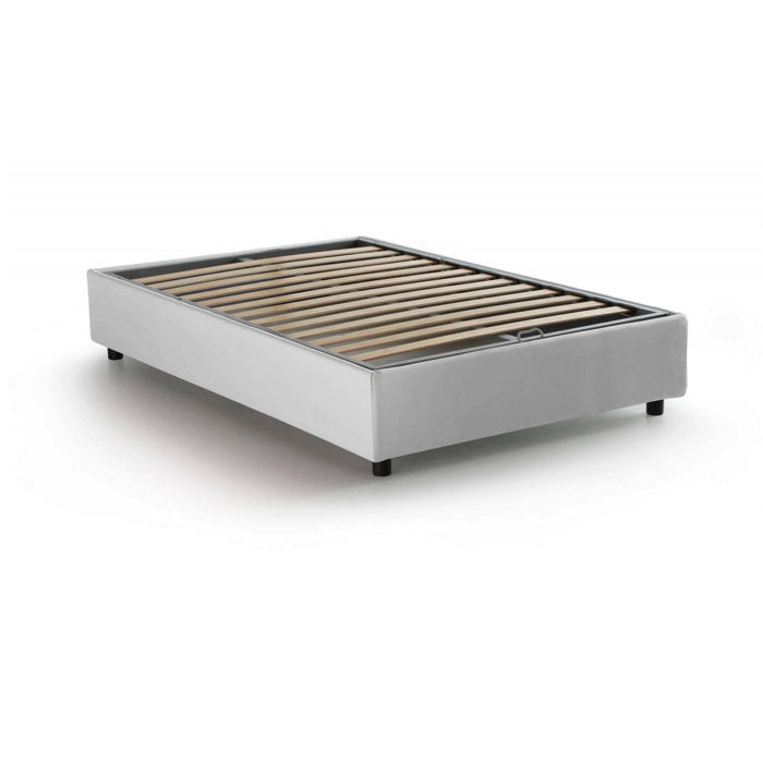 Letto piazza e mezza Andla, Letto contenitore con rivestimento in tessuto, 100% Made in Italy, Apertura frontale, adatto per materasso Cm 120x200, Bianco