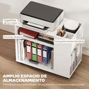 Mueble para Impresora con Ruedas, Soporte de Impresora con Compartimentos Superiores, Estantes Abiertos, para Oficina, Hogar, Estudio, 70x36x60 cm, Blanco