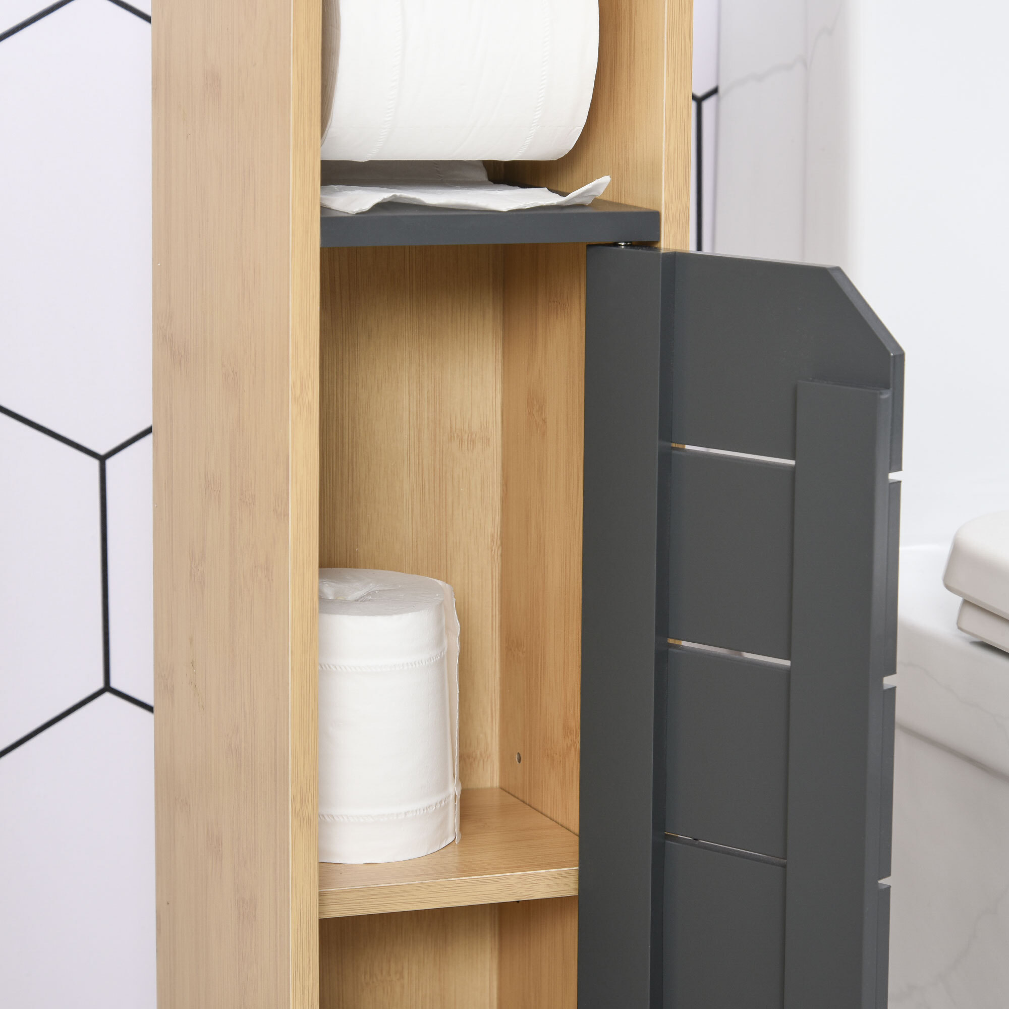 Support papier toilette - porte-papier toilette - armoire pour papier toilette - 2 niveaux + sortie papier MDF gris bambou