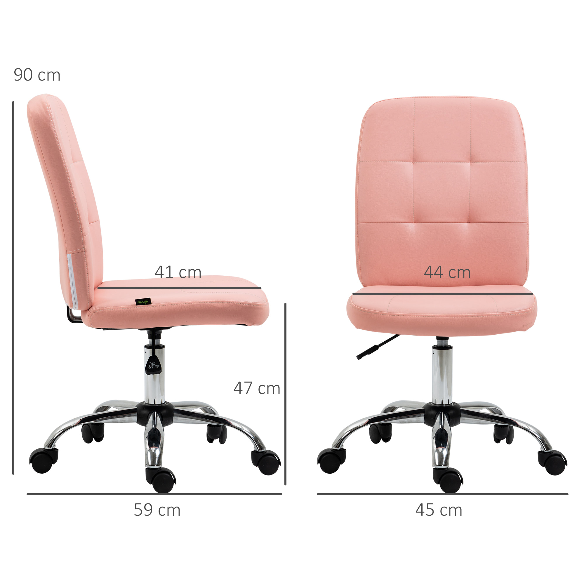 Silla de Oficina sin Brazos Silla de Escritorio Giratorio de Piel Sintética con Altura Ajustable Estilo Moderno Carga 120 kg 45x59x90-100 cm Rosa