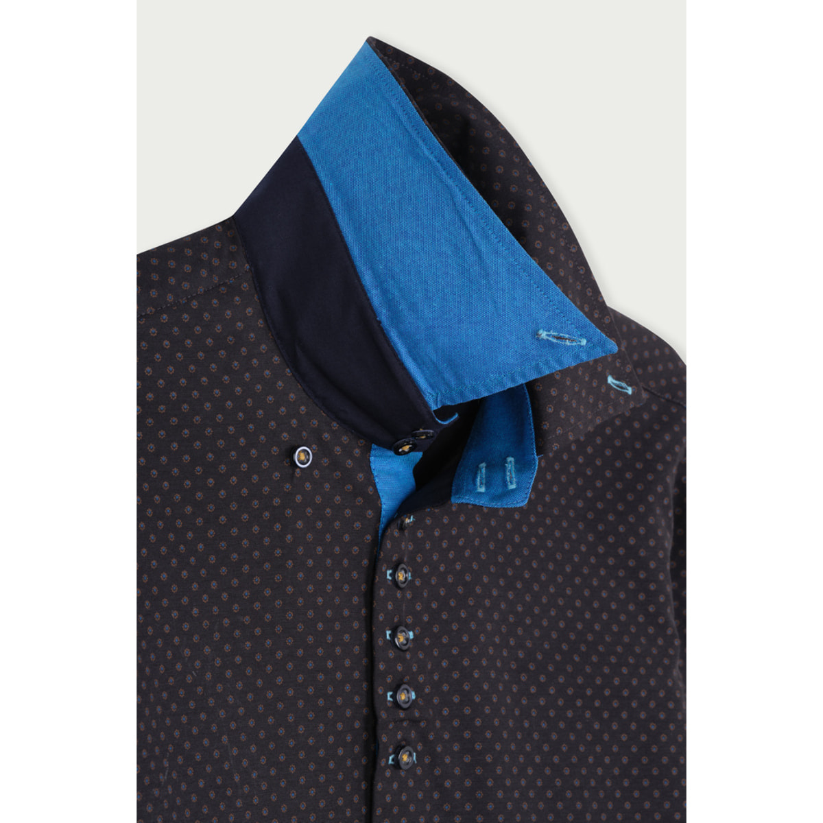 Camicia Uomo 2 Bottoni Button Down 7 Bottoni Slim Cotone Poliestere Stampato Blu/Marrone