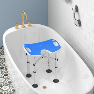 Taburete de Ducha Silla Ducha Personas Mayores Antideslizante Silla para Ducha con Barra de Agarre por Ventosas Altura Regulable y Asiento en Forma de U Carga 150 kg Azul